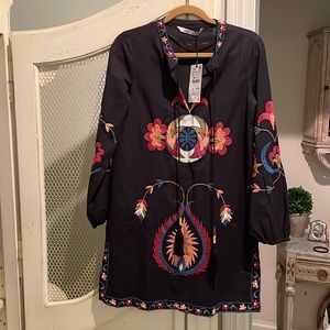 Black Zara embroidered tunic dress